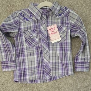 Cowgirl Hardware Kids Plaid Button Down Shirt in Gray and Purple